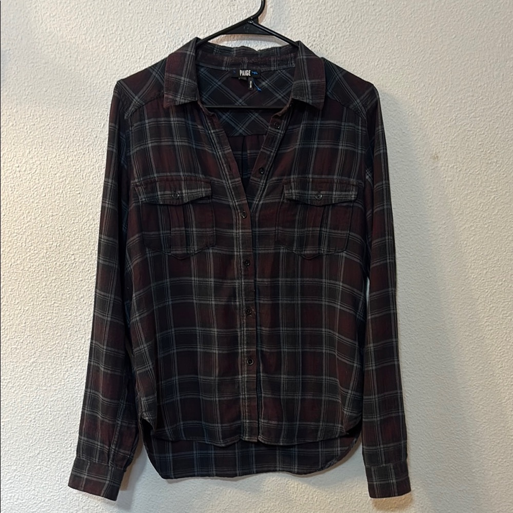 PAIGE Black and Gray Casual Button Down Shirt